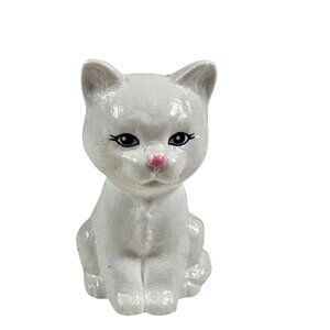 White Cat Figurine Hard Plastic Toy Small Pink Nose Kitty Kitten Doll Accessory
